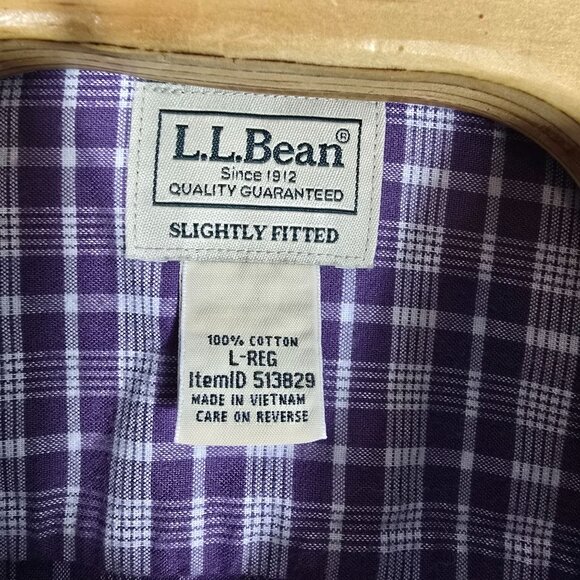 L.L. Bean Button Up Flannel Shirt Large Men's Purple Slightly Fitted Long Sleeve - Picture 4 of 5